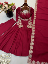 Wine Maroon Embroidered Anarkali Suit Set
