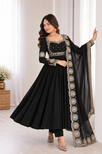 Midnight Black Embroidered Anarkali Suit Set