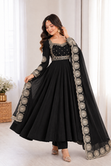 Midnight Black Embroidered Anarkali Suit Set