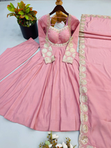 Dusty Rose Pink Embroidered Anarkali Suit Set