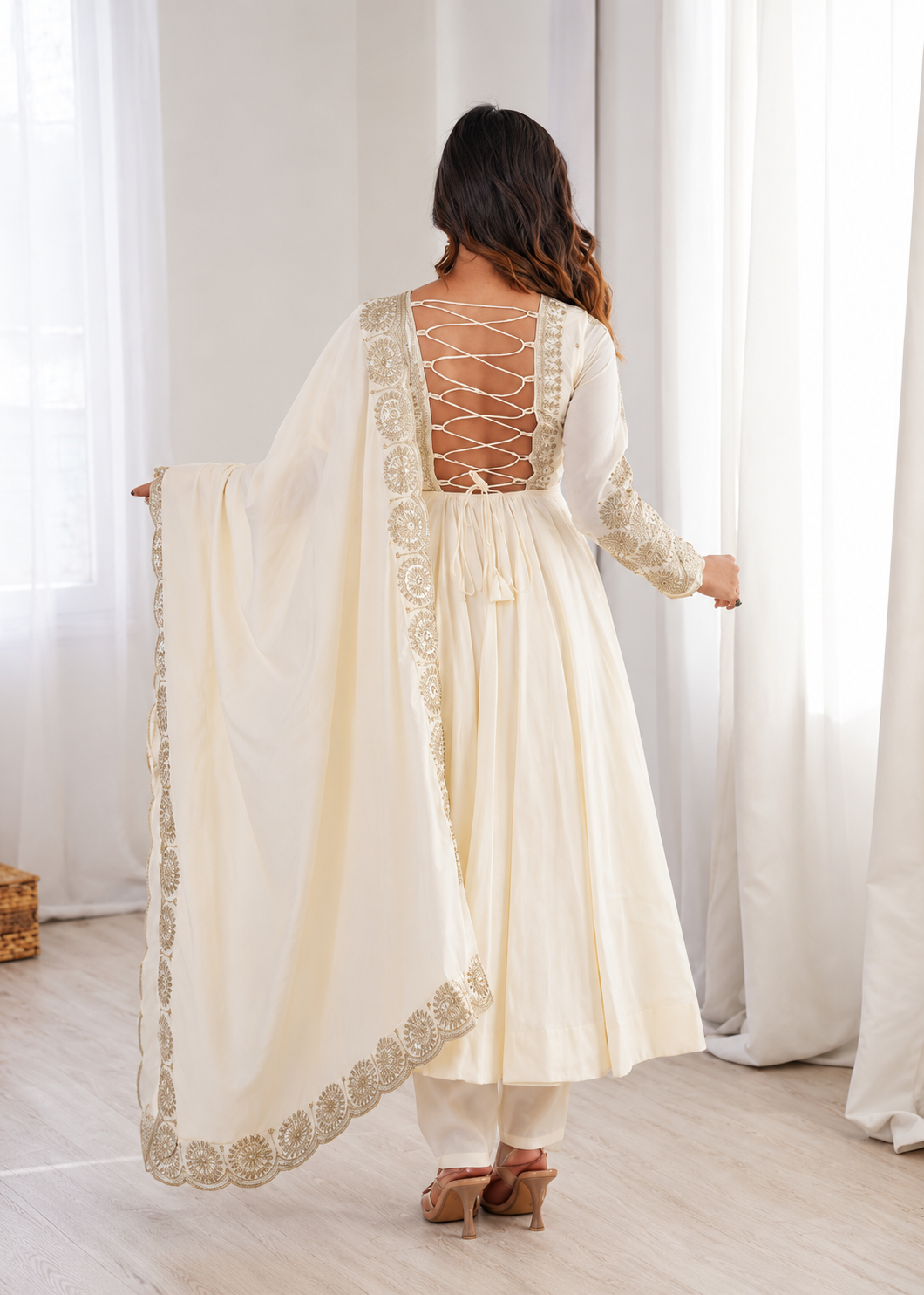 Ivory Pearl Embroidered Anarkali Suit Set