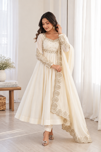 Ivory Pearl Embroidered Anarkali Suit Set