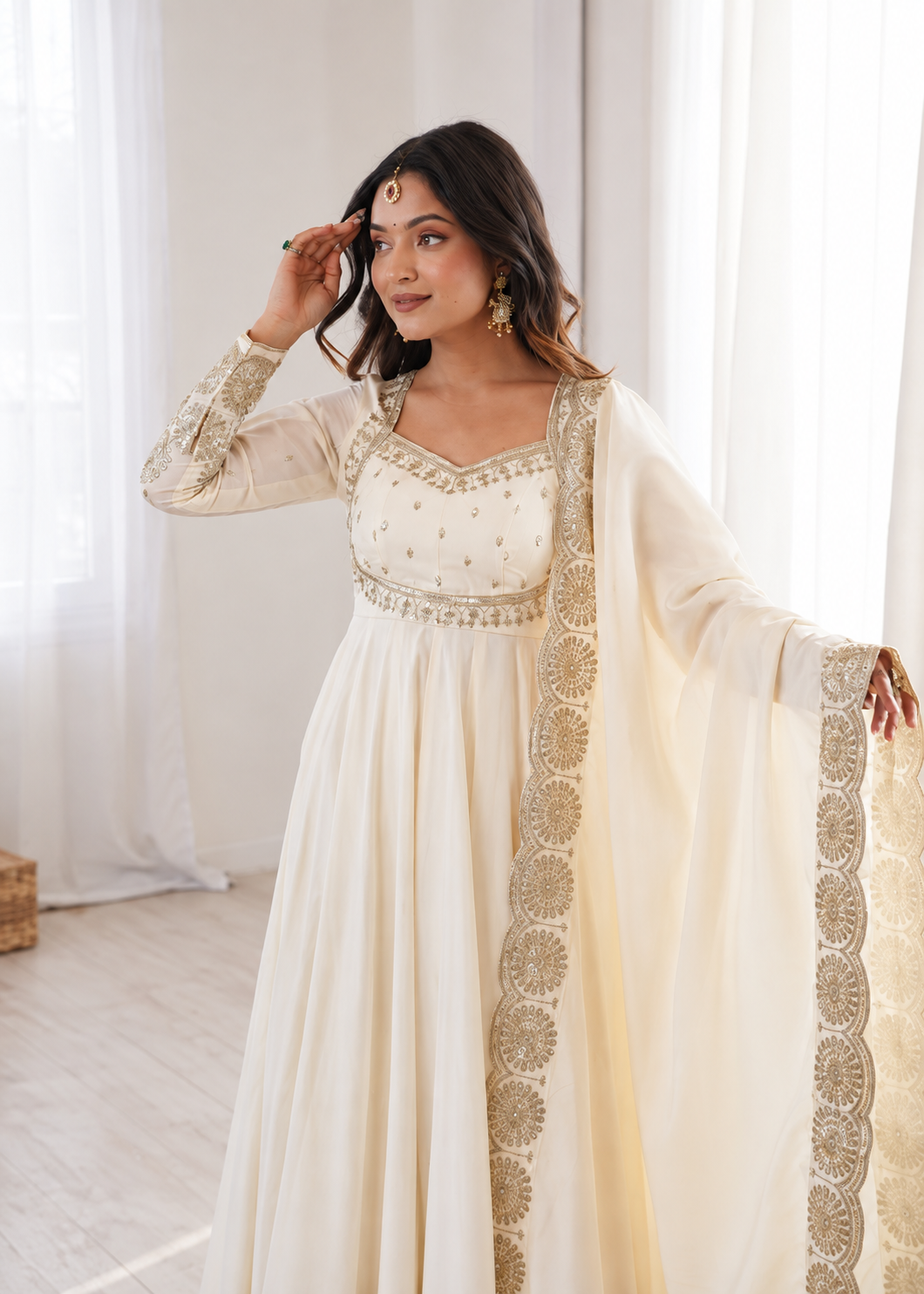 Ivory Pearl Embroidered Anarkali Suit Set