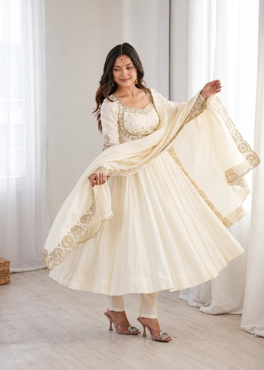 Ivory Pearl Embroidered Anarkali Suit Set