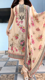 Ivory Floral Printed Muslin Kurta Pant Set