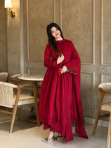 Wine Red Anarkali Suit Set with Dupatta