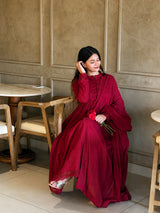 Wine Red Anarkali Suit Set with Dupatta
