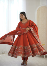 Orange Embroidered Roman Silk Kurta Pant