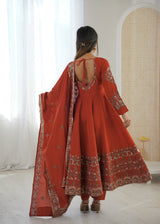 Orange Embroidered Roman Silk Kurta Pant