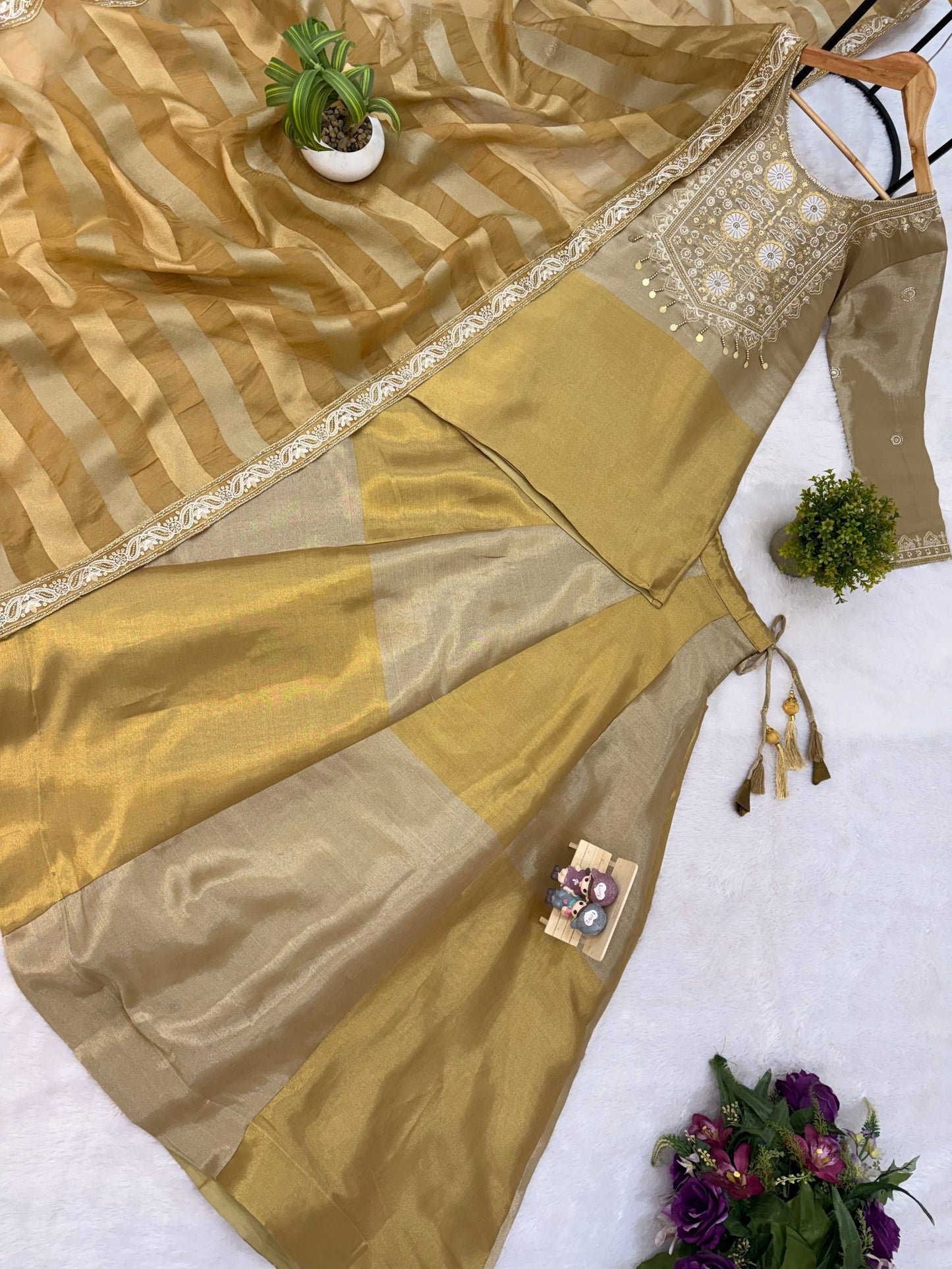 Golden Zari Elegance Viscose Embroidered Suit Set