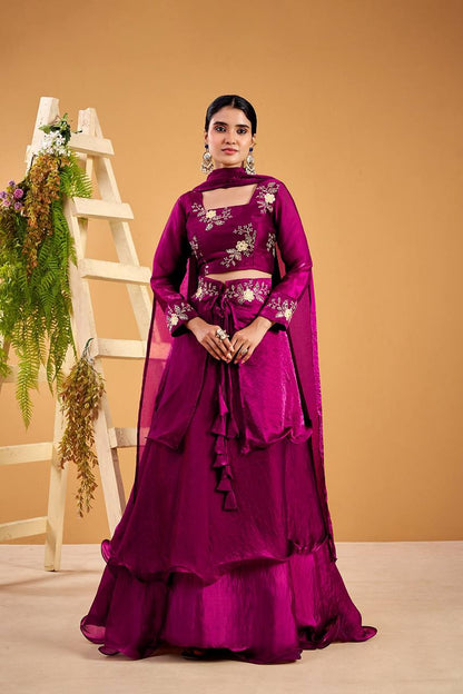 Wine Heavy Fandy Satin Lehenga Set