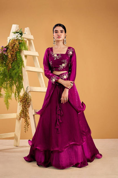 Wine Heavy Fandy Satin Lehenga Set
