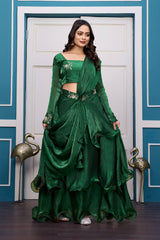 Green Heavy Fandy Satin Lehenga Set