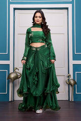 Green Heavy Fandy Satin Lehenga Set