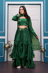 Green Heavy Fandy Satin Lehenga Set