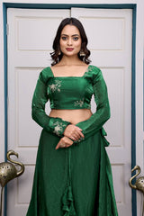 Green Heavy Fandy Satin Lehenga Set