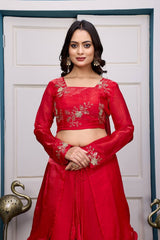 Red Heavy Fandy Satin Lehenga Set
