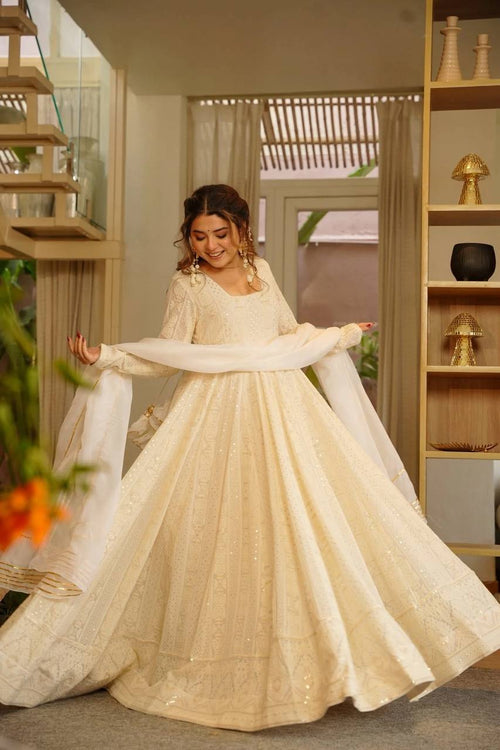 Off White Eid Special Georgette Anarkali Suit Set