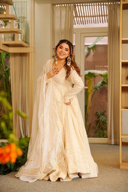 Off White Eid Special Georgette Anarkali Suit Set