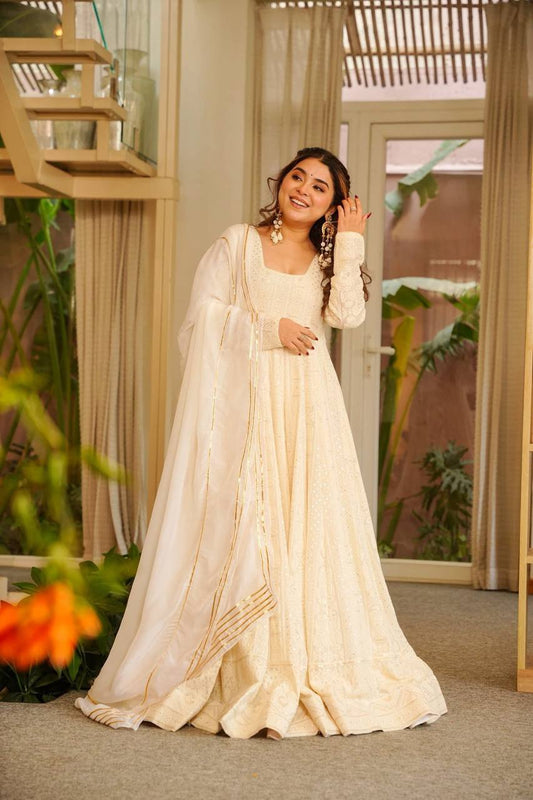 Off White Eid Special Georgette Anarkali Suit Set