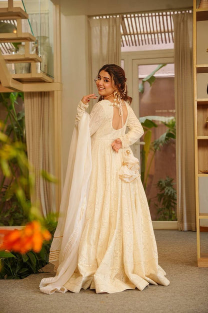 Off White Eid Special Georgette Anarkali Suit Set