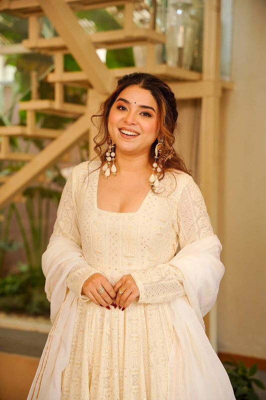 Off White Eid Special Georgette Anarkali Suit Set