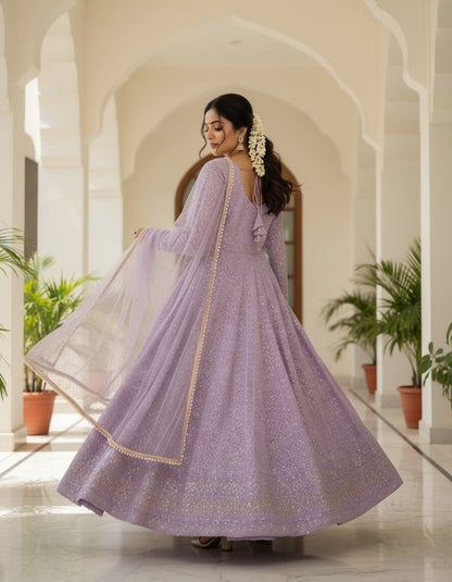 Levender Lucknowi Special Georgette Anarkali Suit Set