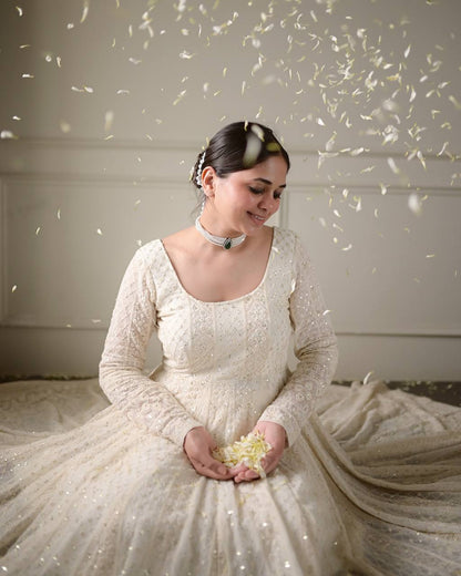 Off White Lucknowi Special Georgette Anarkali Suit Set