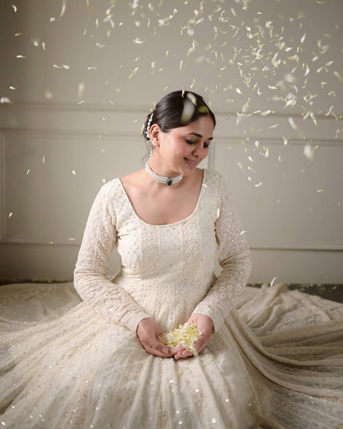 Off White Lucknowi Special Georgette Anarkali Suit Set