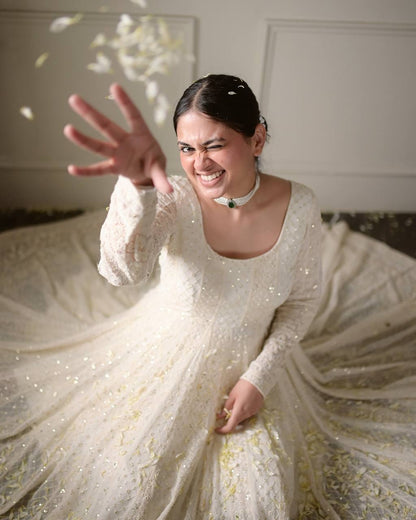 Off White Lucknowi Special Georgette Anarkali Suit Set