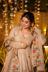 Beige Soft Crunchy Silk Anarkali Suit Set