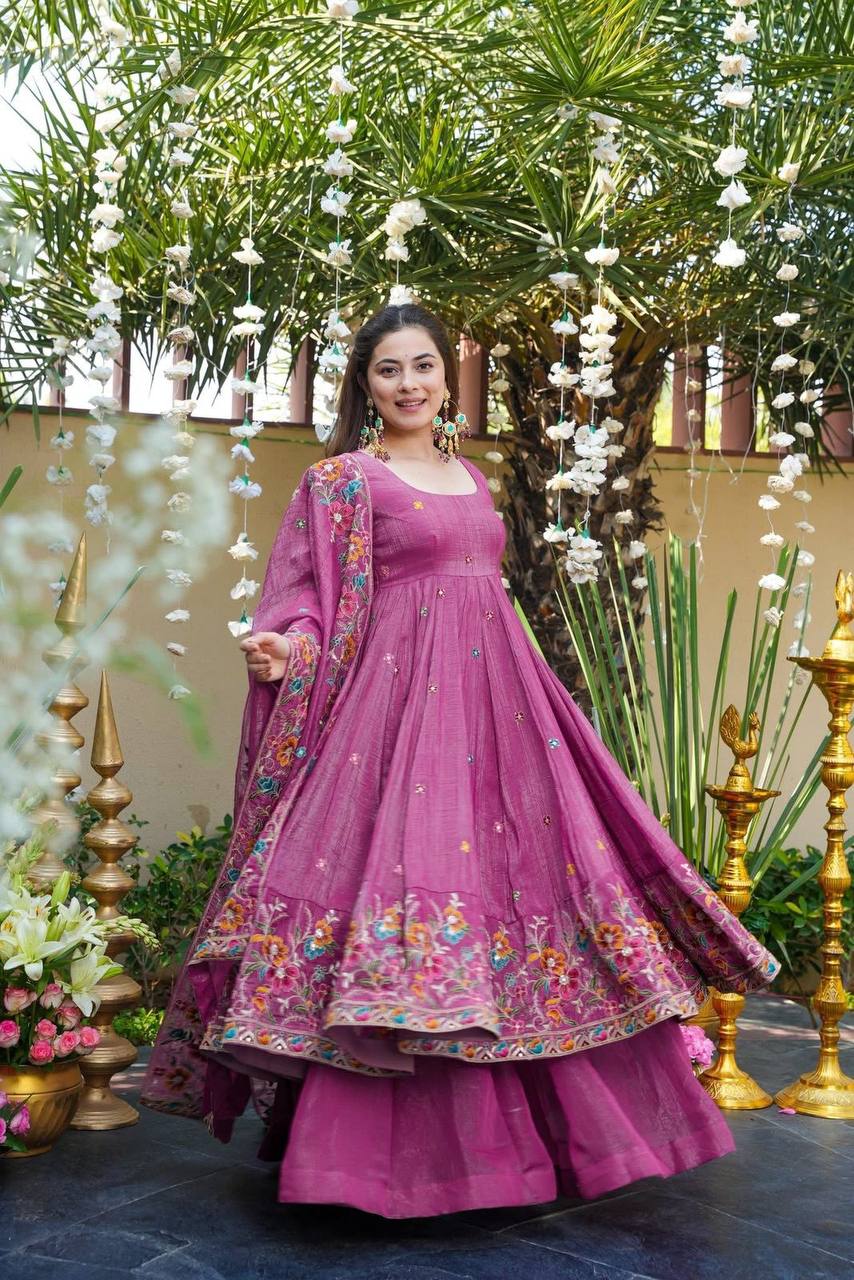 Dusty Rose Soft Crunchy Silk Anarkali Suit Set