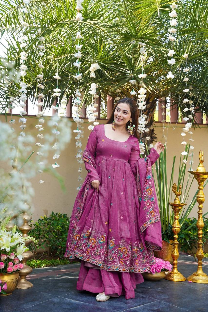 Dusty Rose Soft Crunchy Silk Anarkali Suit Set
