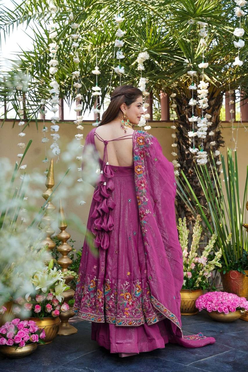 Dusty Rose Soft Crunchy Silk Anarkali Suit Set