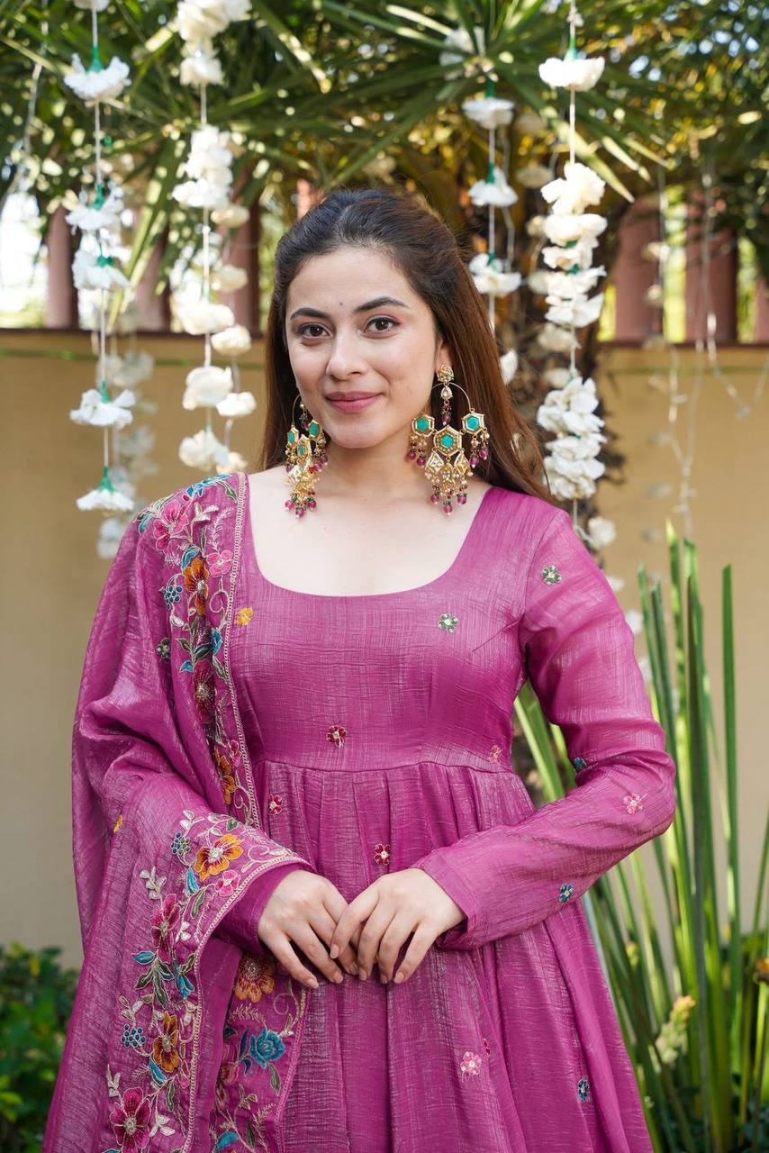 Dusty Rose Soft Crunchy Silk Anarkali Suit Set