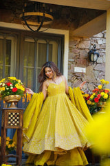 Yellow Teby Organza Anarkali Suit Set