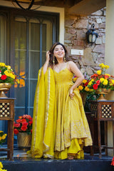 Yellow Teby Organza Anarkali Suit Set