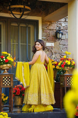Yellow Teby Organza Anarkali Suit Set
