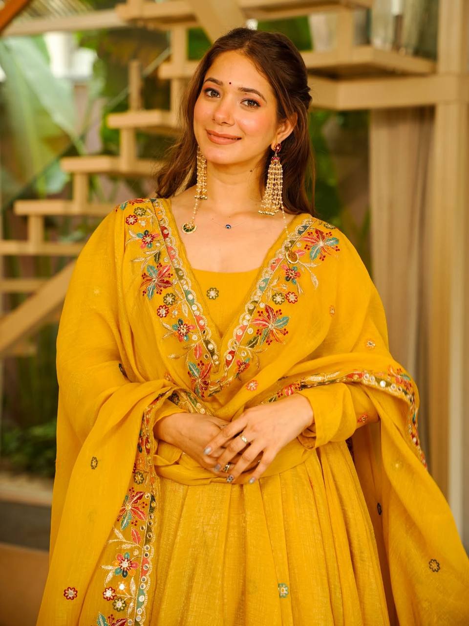 Yellow Soft Crunchy Silk Anarkali Sharara Suit Set
