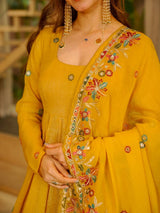 Yellow Soft Crunchy Silk Anarkali Sharara Suit Set