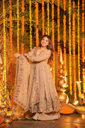 Beige Soft Crunchy Silk Anarkali Sharara Suit Set