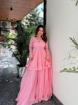 Pink Faux Blooming Sharara Suit Set