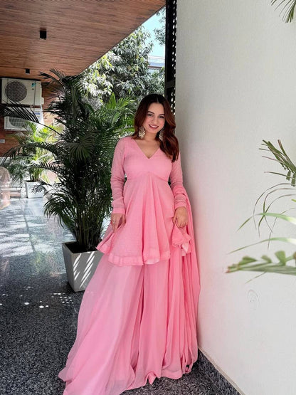 Pink Faux Blooming Sharara Suit Set