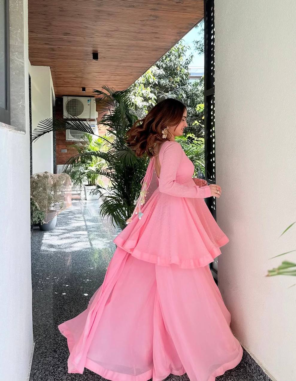 Pink Faux Blooming Sharara Suit Set