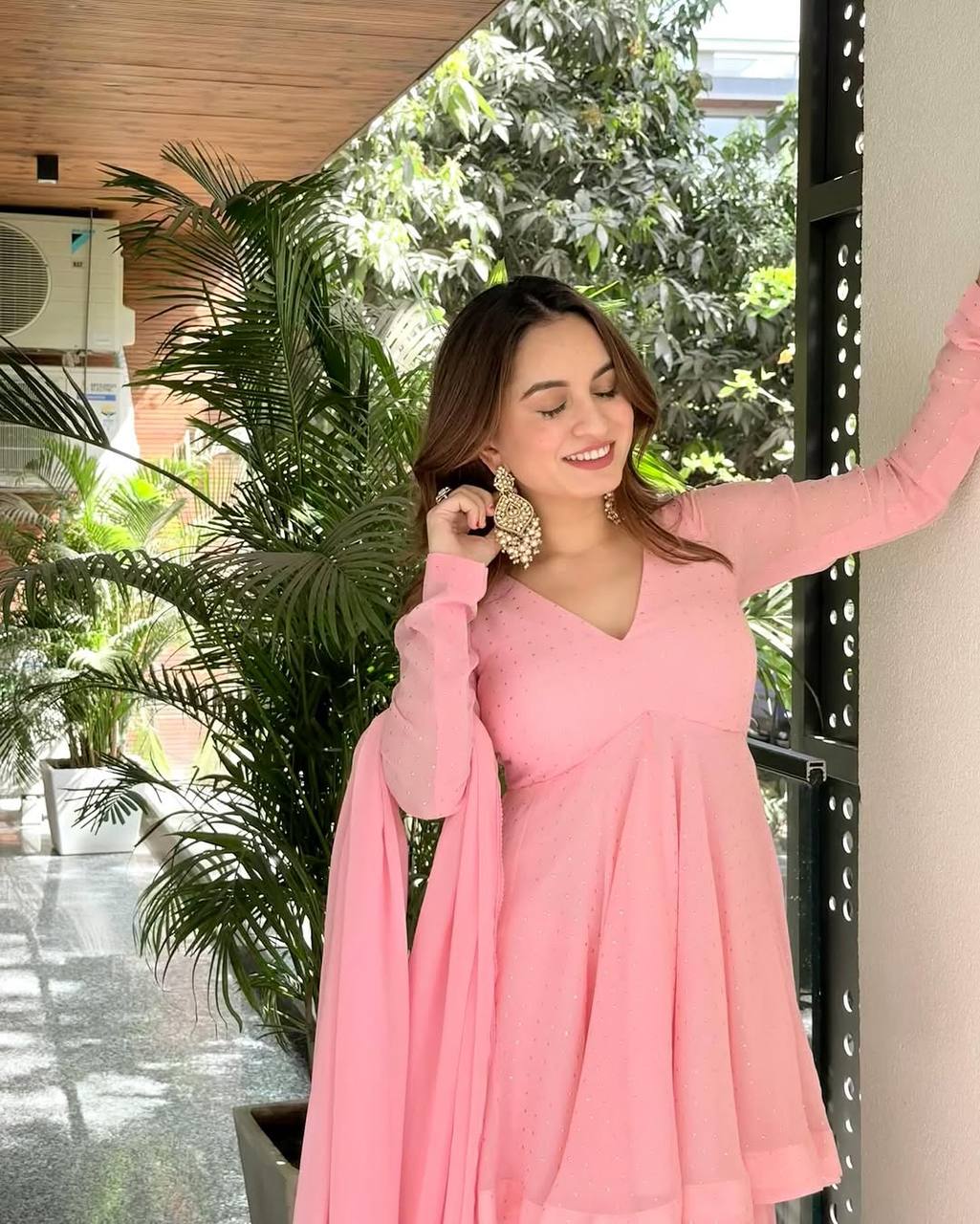 Pink Faux Blooming Sharara Suit Set