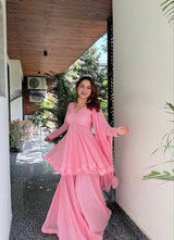 Pink Faux Blooming Sharara Suit Set
