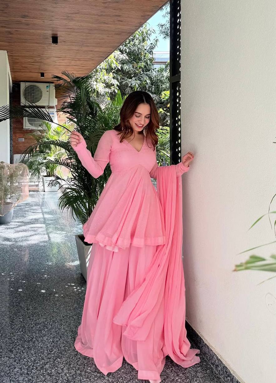 Pink Faux Blooming Sharara Suit Set