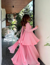 Pink Faux Blooming Sharara Suit Set