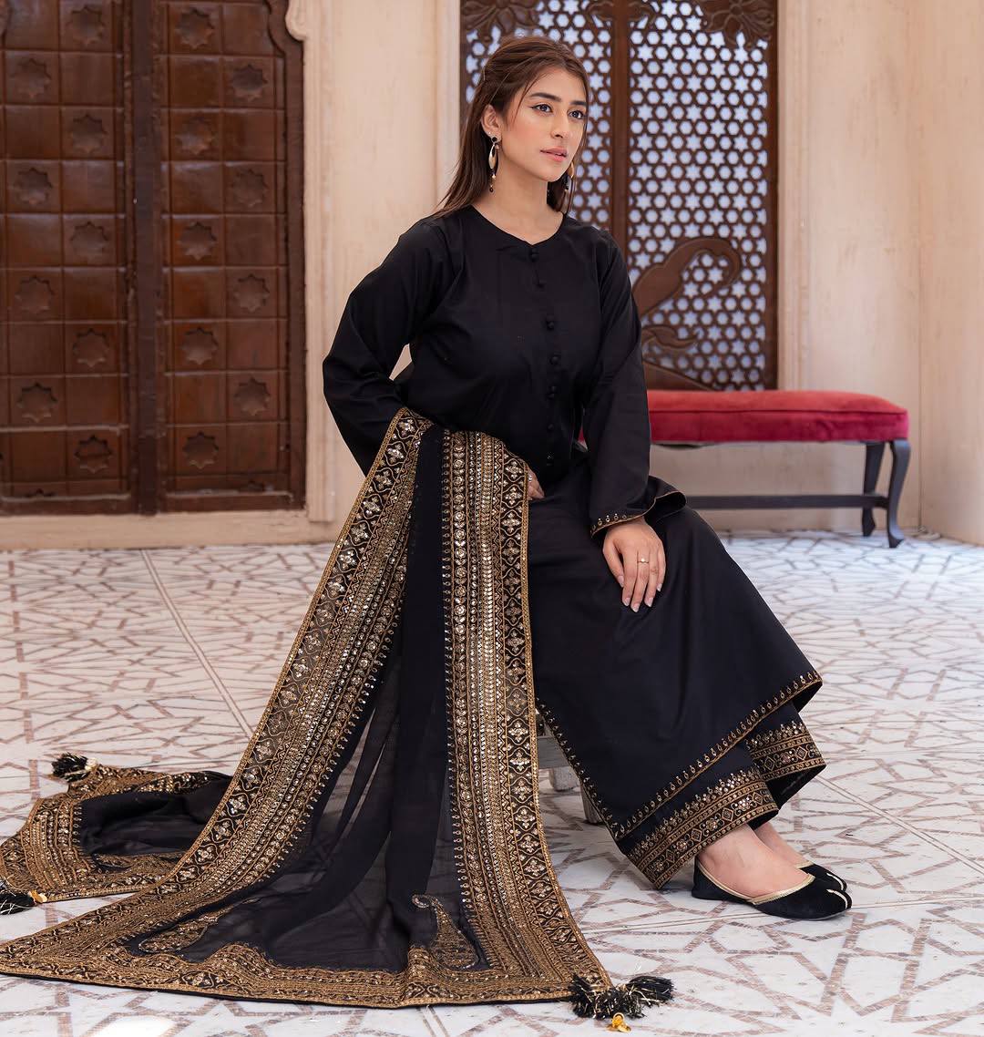 Black Embroidered Pakistani Suit Set