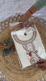 White Roman Silk Kurti Pant Set